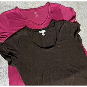 Lot of 2 Women's TShirts Size 2X Short Sleeve Crew Neck VNeck Pink Brown